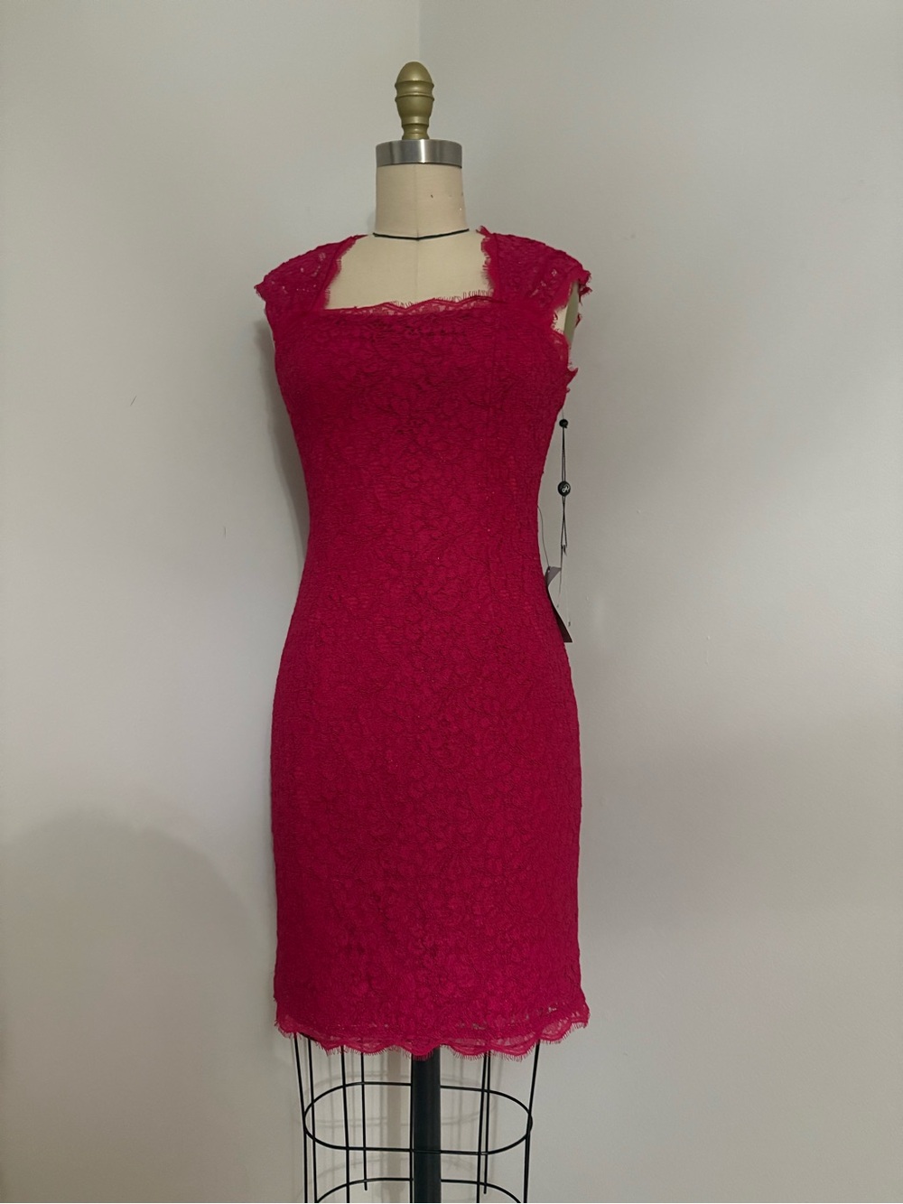 Adrianna Papell Cap Sleeve Lace Sheath Dress Crimson Pink Size 4 NWT $158 - Picture 7 of 8